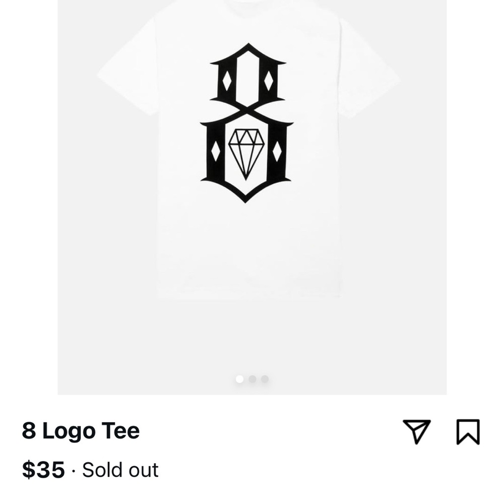 Rebel 8 White Tee with Diamond Graphic! With free Sticker! - Picture 4 of 4